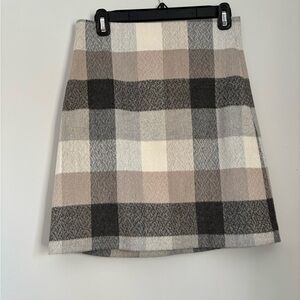 LOFT Plaid Skirt in Black, Gray, Cream, and Tan